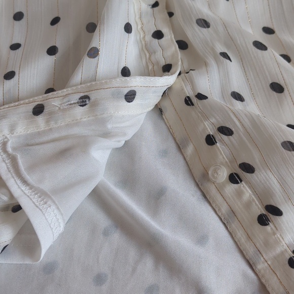 Vintage 70s Polka Dot Striped  Neck Tie Blouse Sheer Secretary Top - Picture 13 of 13